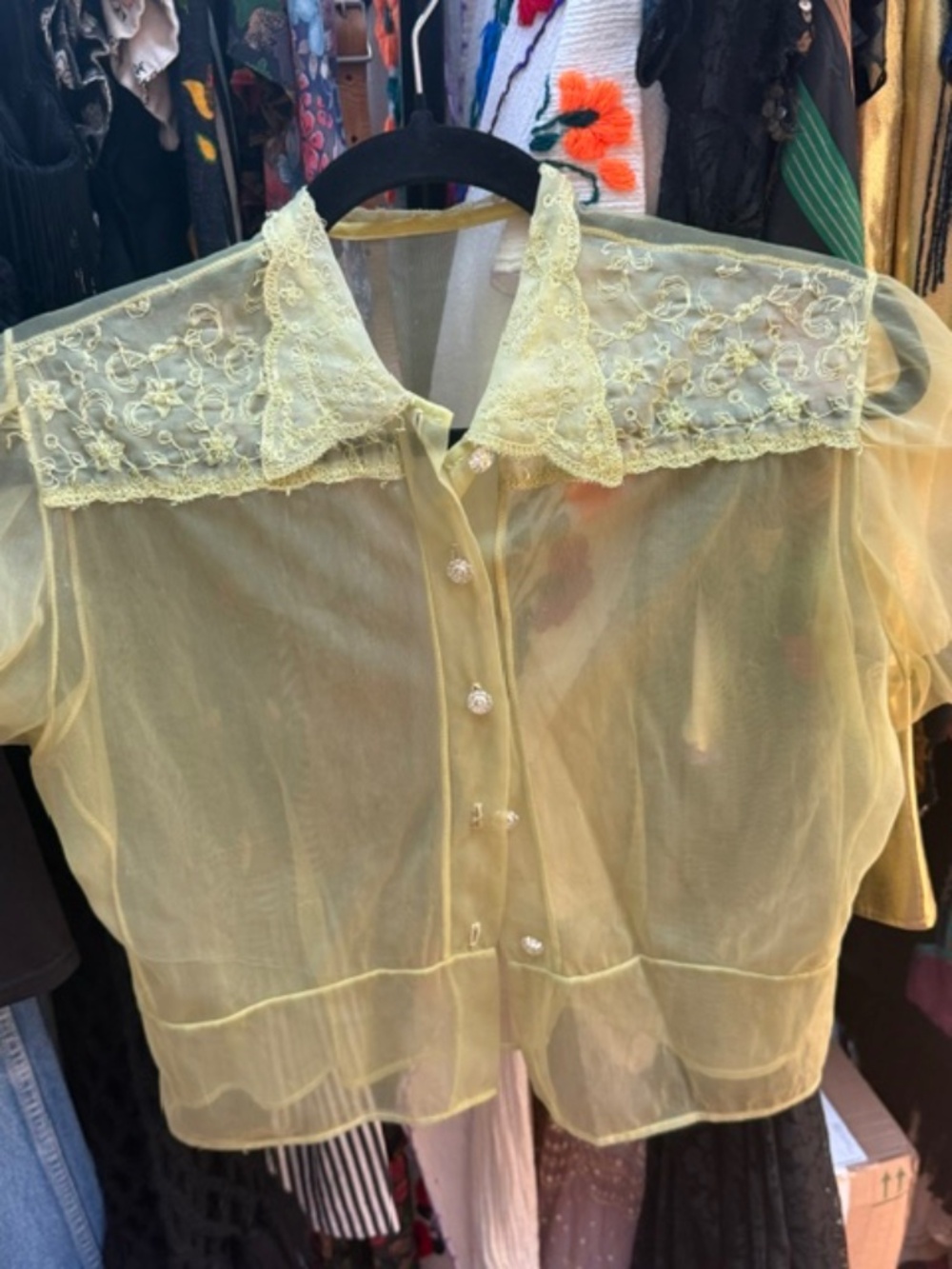50s Sheer Chartreuse Blouse Sheer